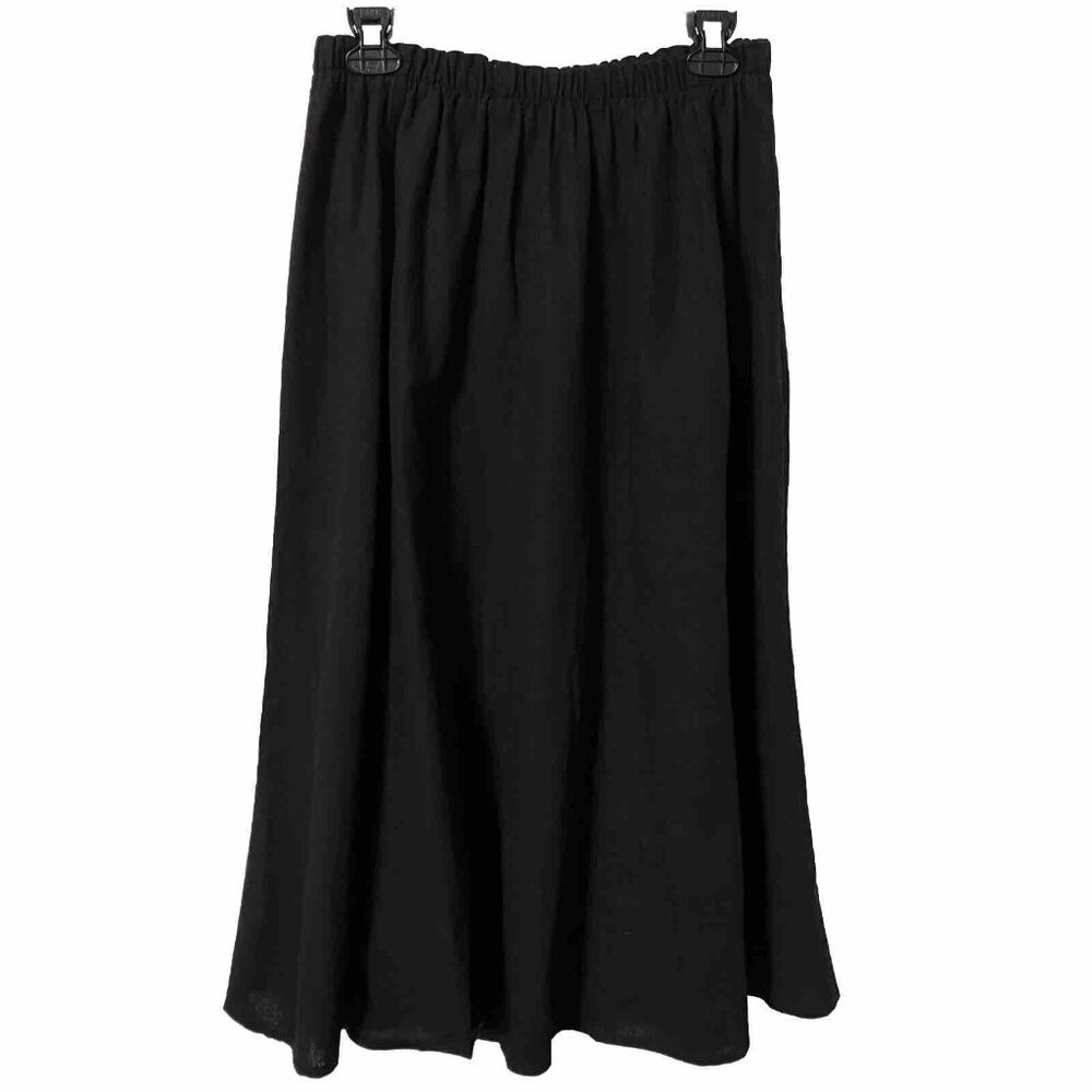 Vintage  Vamp Rayon & Linen Black A-line Skirt Witchy Neutral Goth